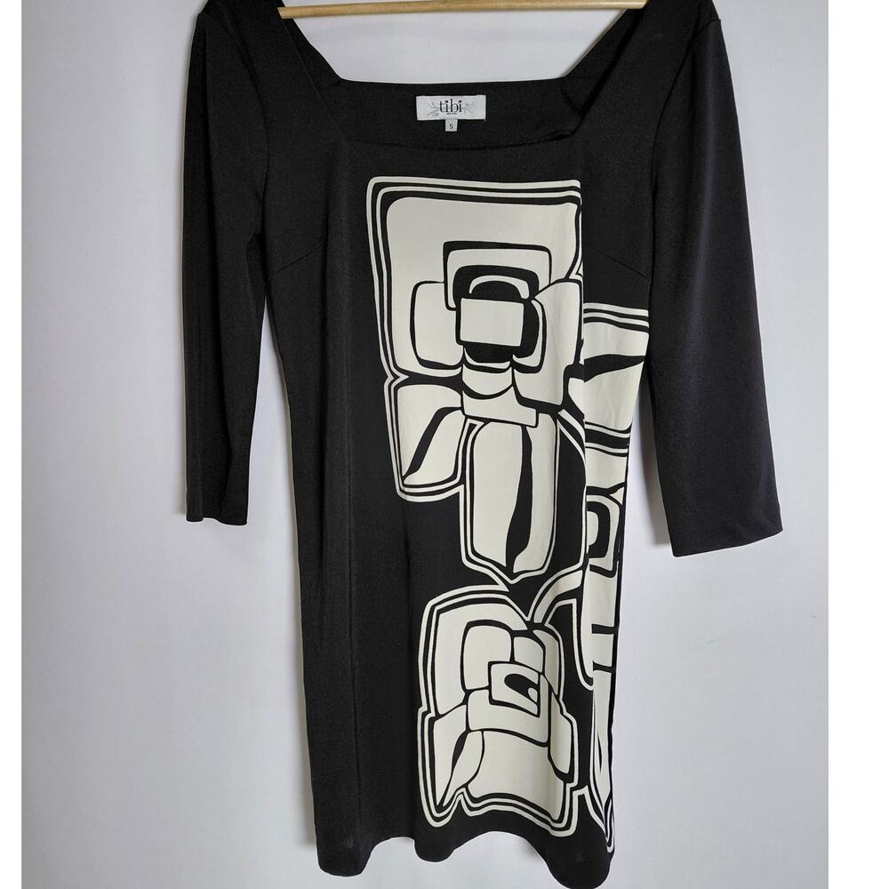tibi NEW YORK Graphic Print Dress Polyester 3/4 Sleeve Knee Length Size S